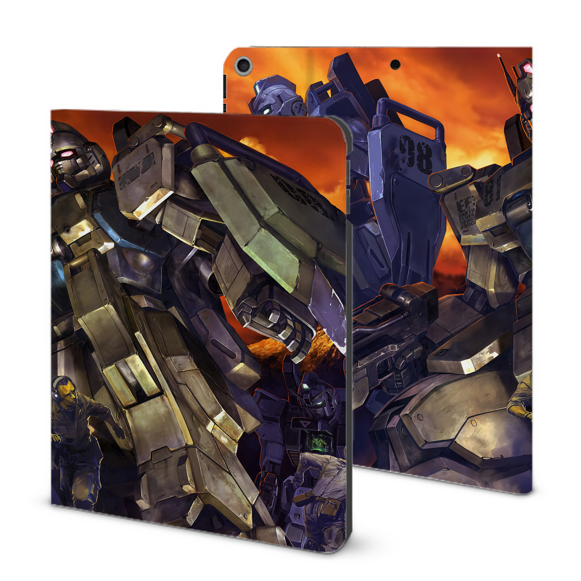 （画像用） 機動戦士ガンダム Mobile Suit Gundam IPad ケース ブック型 PUレザー TPU 耐衝撃 軽量 薄型 ペン収納なし 全面保護 IPad 各モデル対応
